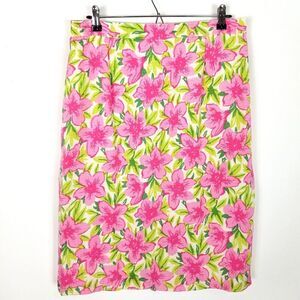 Talbots Women Pink Floral A-Line Silk Skirt Sz 14 Summer Beach Vacation